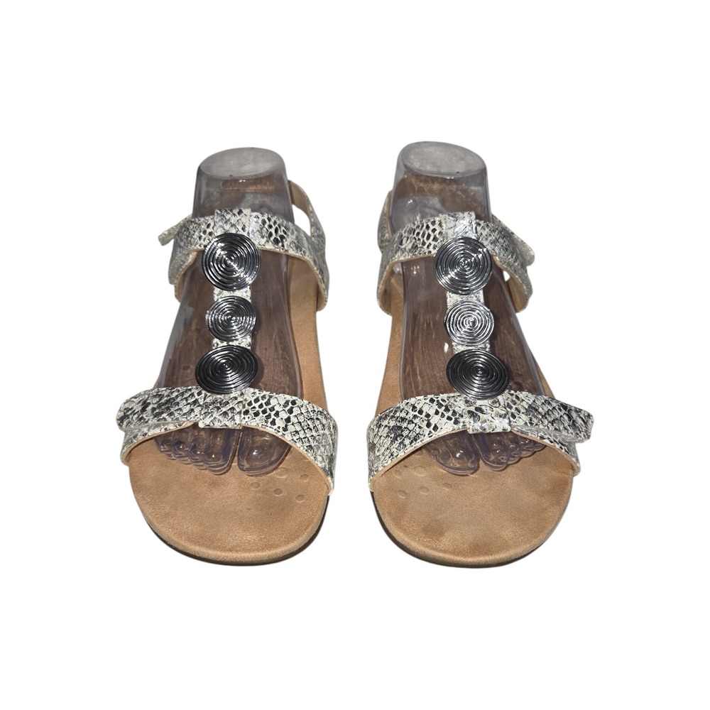 Vionic Farra Metallic Snakeskin Silver T-Strap Sandals Womens 10